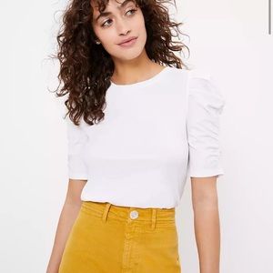 NWT Loft sinched quarter sleeve white tee
